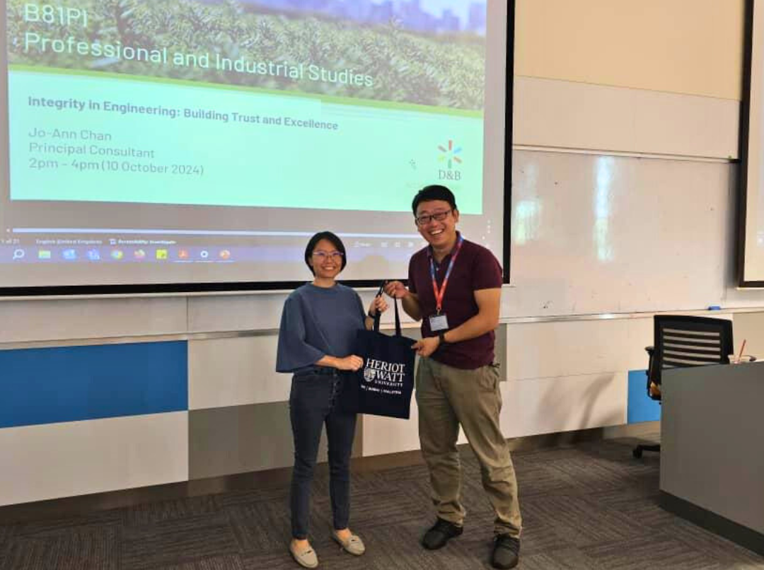 Principal Consultant Jo-Ann Chan represented D&B Energy Sdn. Bhd. as a guest lecturer at Heriot-Watt University for the Professional and Industrial Studies program