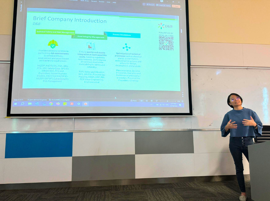 Principal Consultant Jo-Ann Chan represented D&B Energy Sdn. Bhd. lecturing at Heriot-Watt University as a guest lecturer