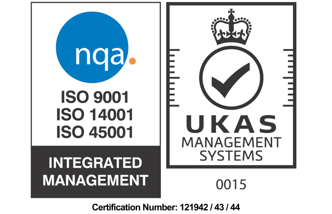 nqa ISO 9001, ISO 14001, ISO 45001 INTEGRATED MANAGEMENT. UKAS MANAGEMENT SYSTEMS 0015 D&B certified. footer image