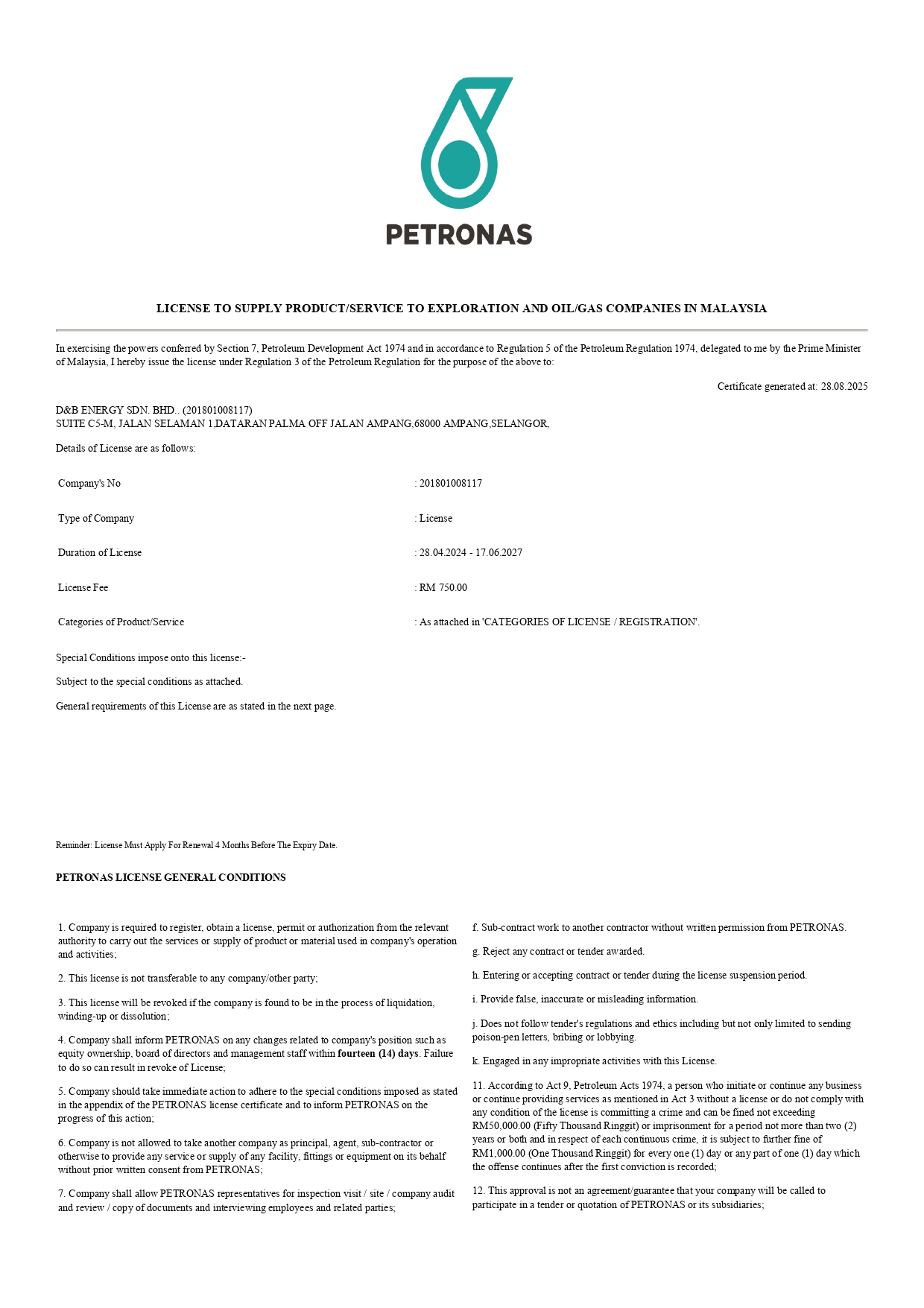 Petronas Certificate
